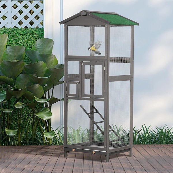 65 in. Gray Durable Bird Cage w/ Pull Out Tray and 2-Doors