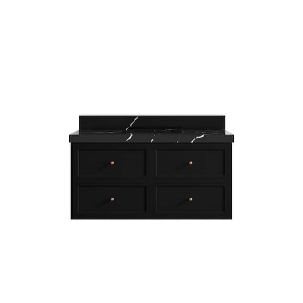 Willow Collections Roswell 42 in. Single Sink Freestanding Black Bath Vanity with Calacatta Black Qt. Top Unassembled