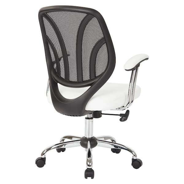 White Faux Leather Screen Back Chair, Office Star Leather Chair