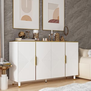 63 in. W White Rectangle Wood Diamond Texture Console Table Entryway Table Hallway Living Room with Adjustable Shelves