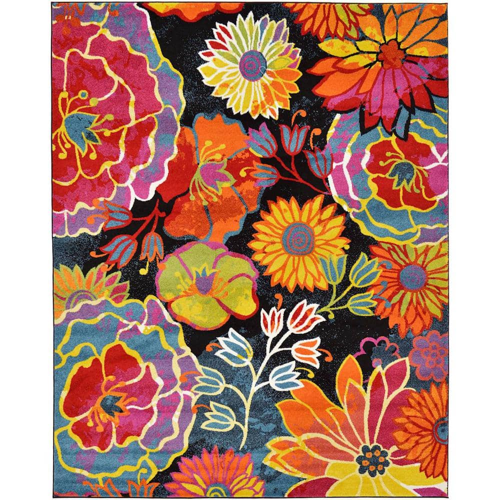Black/Yellow 9 x 12 Feet Unique Loom Lyon Collection Modern Floral Area Rug 