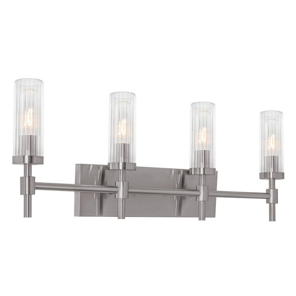 Huntington 30 in. 4-Light Satin Nickel Vanity Light with Clear Ribbed Glass Shade price history on PriceWatchPro