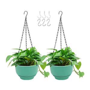 8 in. Dia Green Plastic Hanging Basket with Detachable Base (2-Pack)