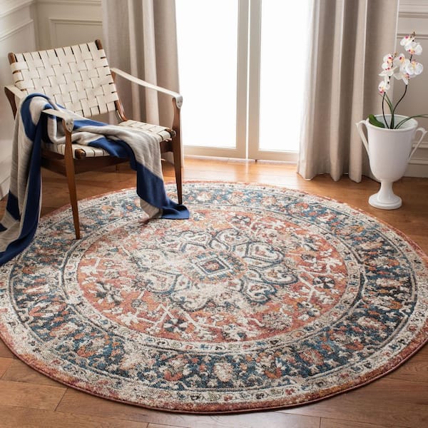 Carlyle 7 ft. x 7 ft. Orange/Blue Distressed Oriental Round Area Rug