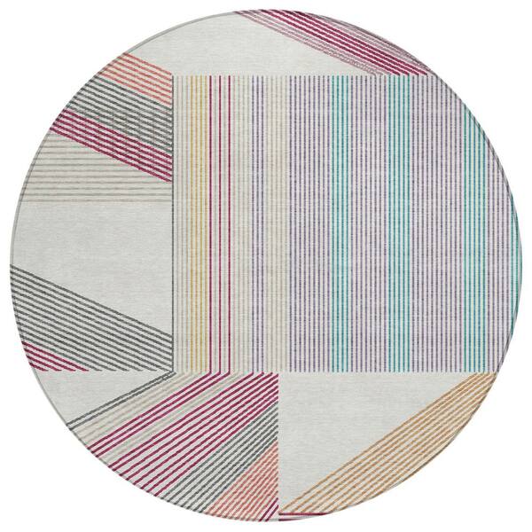 Chantille Machine Washable Indoor/Outdoor Abstract ACN2840 Ivory 8 ft. x 8 ft. Round Rug