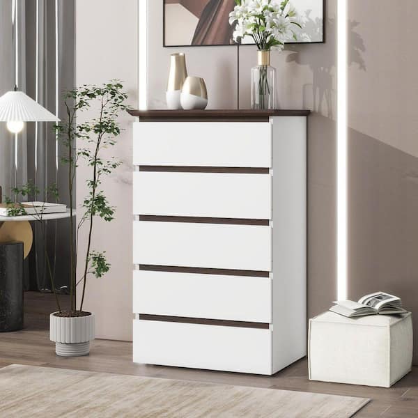 5-Drawer Kitchen Pantry, Storage Cabinet Organizer Unit for Bedroom, Modern Closet Dressers Chest in White