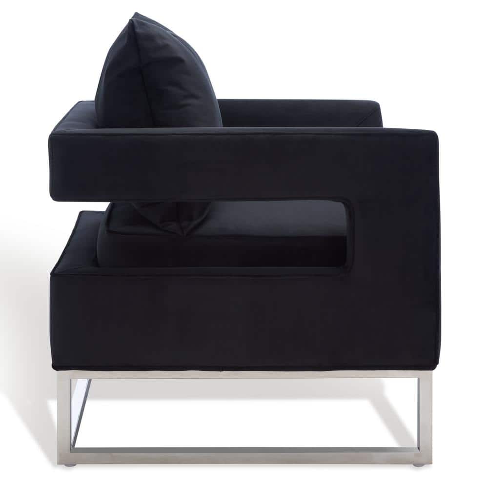 Olivya Black Velvet and Wood Contemporary Accent Chair