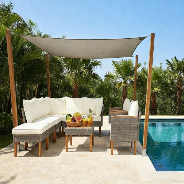 9-piece Metal Patio Sofa Set with Beige Cushions