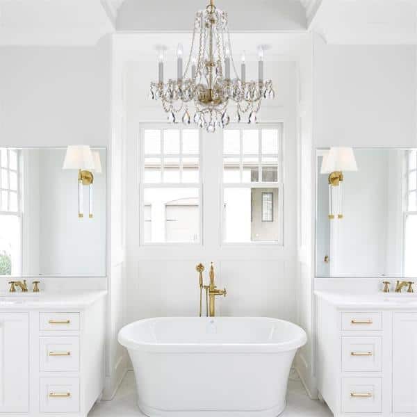 Mini Elegance Polished Brass 6-Light Chandelier with Clear Crystal Accents