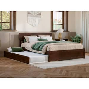 Capri Walnut Brown Solid Wood Frame Full Platform Bed with Panel Footboard and Twin Trundle