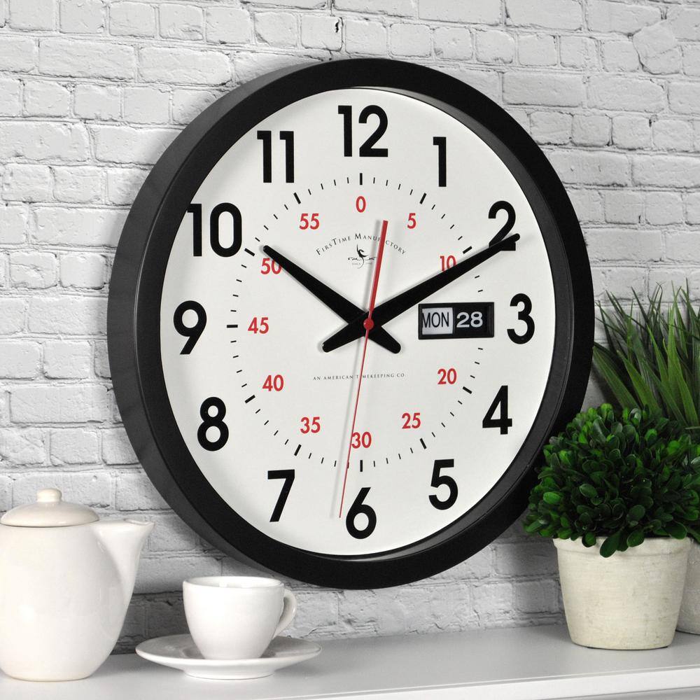 FirsTime & Co. 14 in. x 14 in. Round Day Date Wall Clock 25604 - The ...