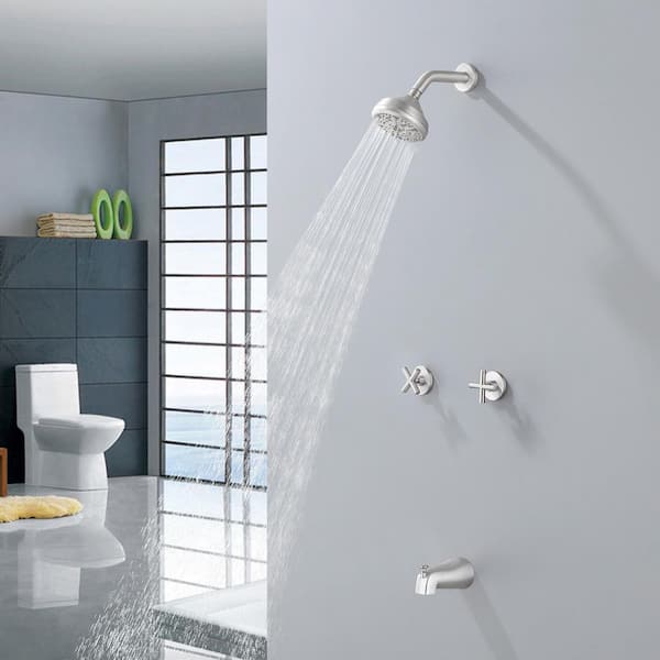 2-Handle 10-Spray Tub and Shower Faucet 2.5 GPM in Brushed Nickel Valve Included