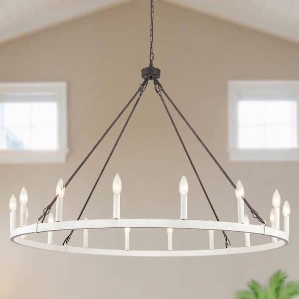 ZJVAIVE 16-Light Black and White Candlestick Circle Wagon Wheel Chandelier Oversize Island Chandelier Lighting for Dining Room