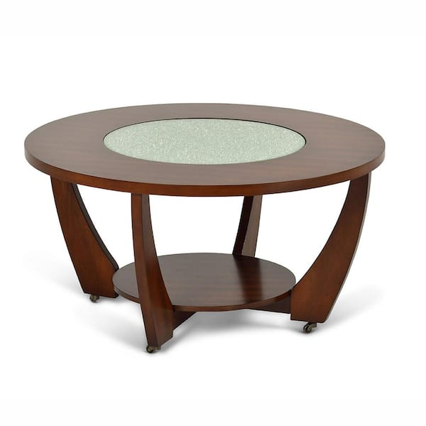 Unbranded Rafael 40 in. Merlot Cherry/Clear Medium Round Composite Coffee Table with Casters
