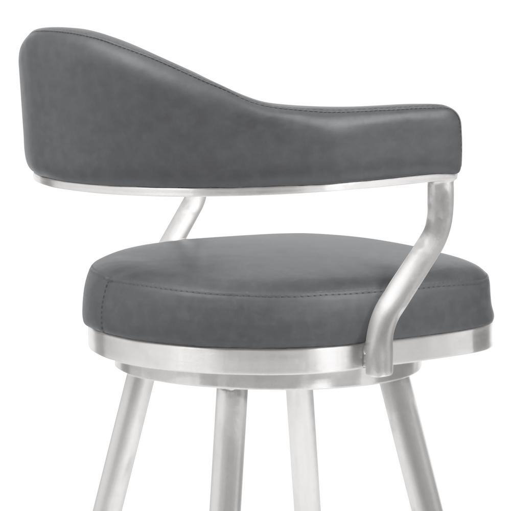 Justin 26" Vintage Gray Faux Leather Swivel Counter Stool with Brushed Stainless Steel Frame