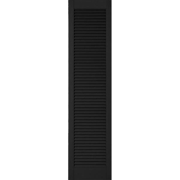 Ekena Millwork 12 in. x 48 in. Lifetime Vinyl Custom Straight Top All Open Louvered Shutters Pair Black