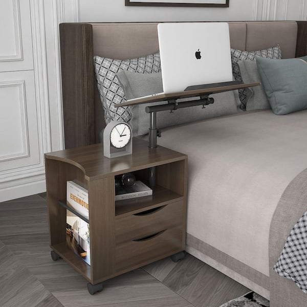 Unbranded Modern 2-Drawer Black Oak Nightstand with Swivel Top 19.69 in. W x 15.75 in. D x 35.43 in. H