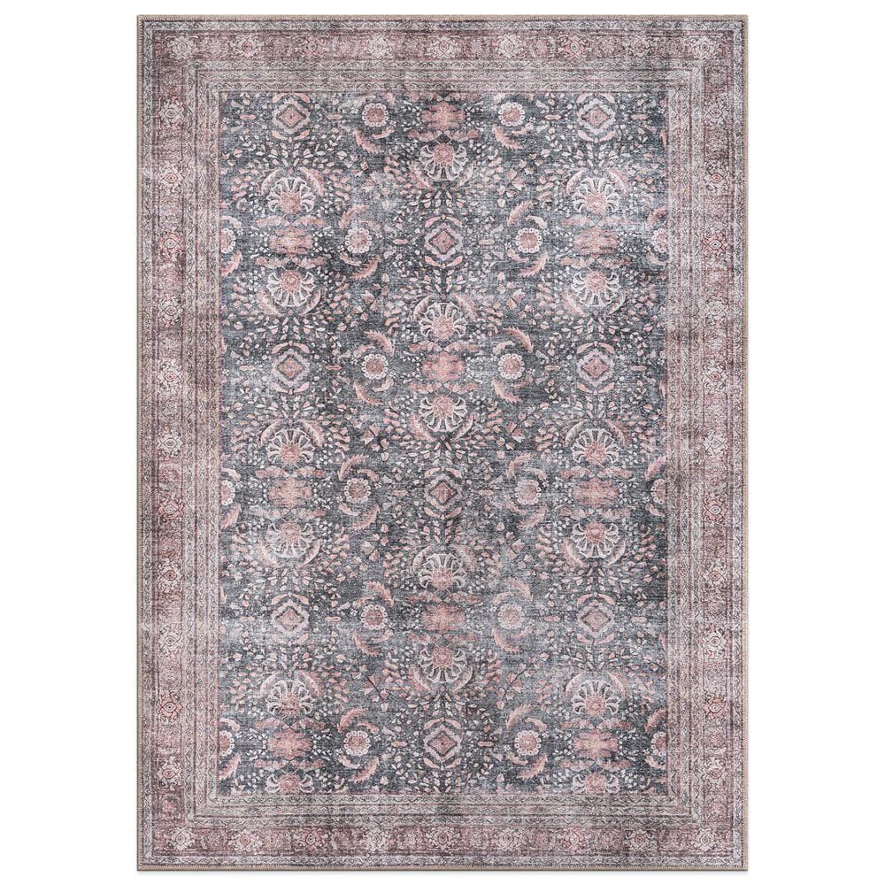 Amber Charcoal 3 ft. 3 in. x 5 ft. Vintage Inspired Machine Washable Non Slip Area Rug price history on PriceWatchPro