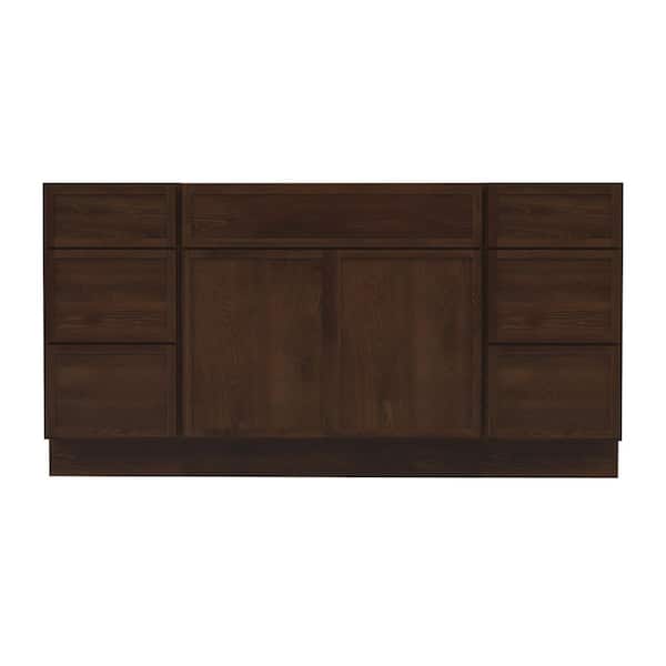 69 in. W x 21 in. D x 32.5 in. H Bath Vanity Cabinet without Top in Brown (Unassembled)
