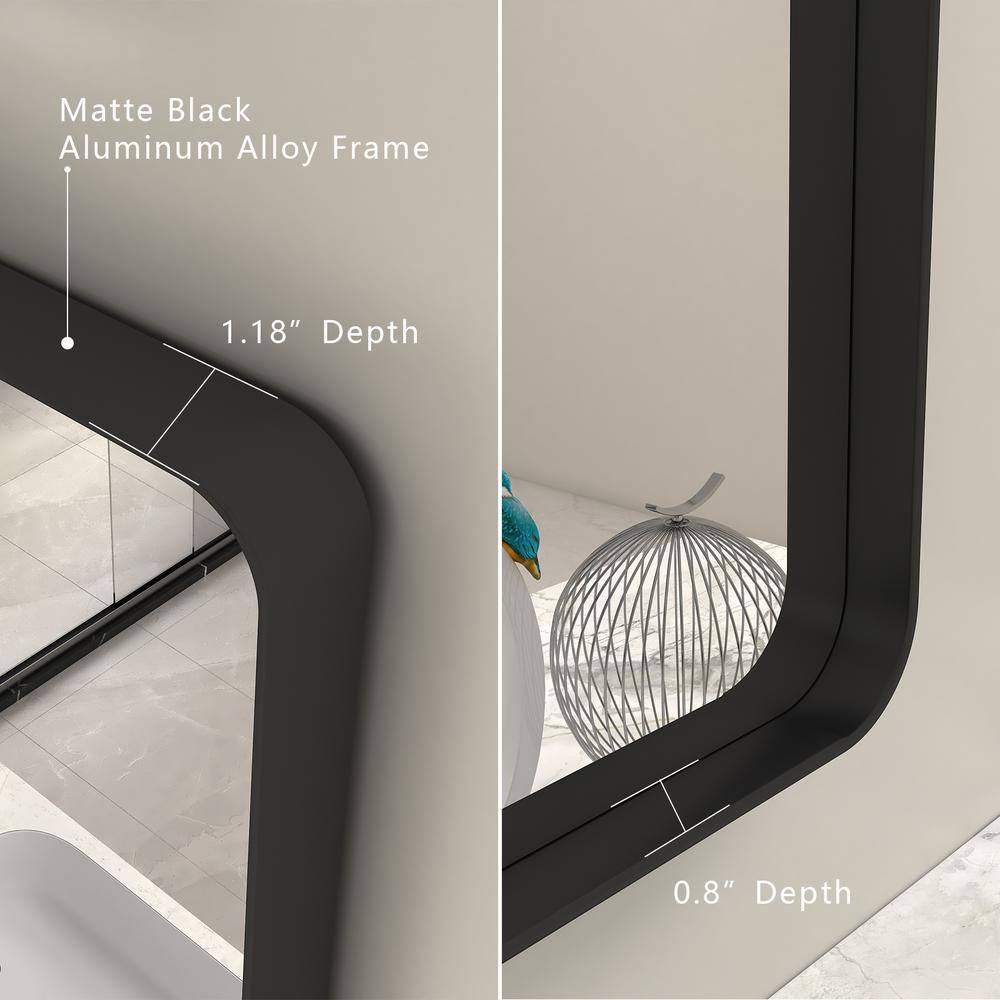 60x28 Matte Black Aluminum Framed Rectangular Vanity Mirror