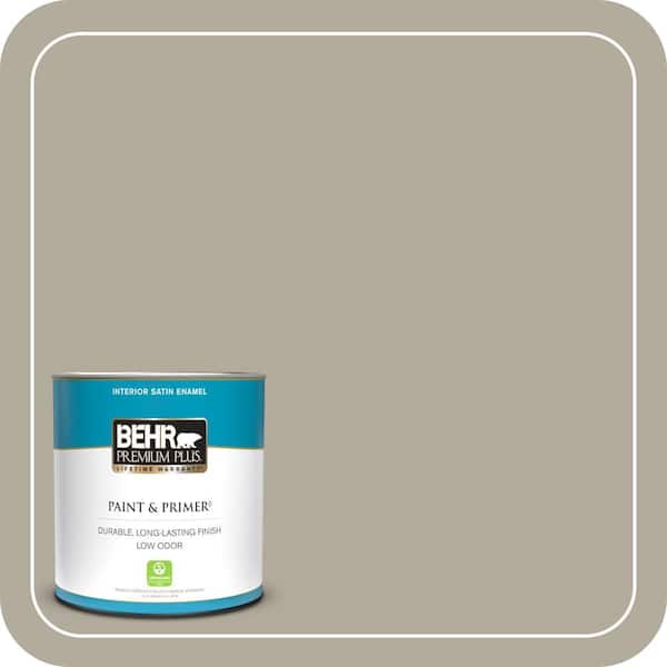 BEHR PREMIUM PLUS 1 qt. #PPF-33 Terrace Taupe Satin Enamel Low Odor Interior Paint & Primer
