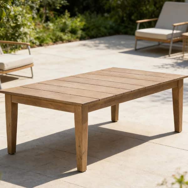 Light Brown Acacia Wood Rectangle Outdoor Coffee Table