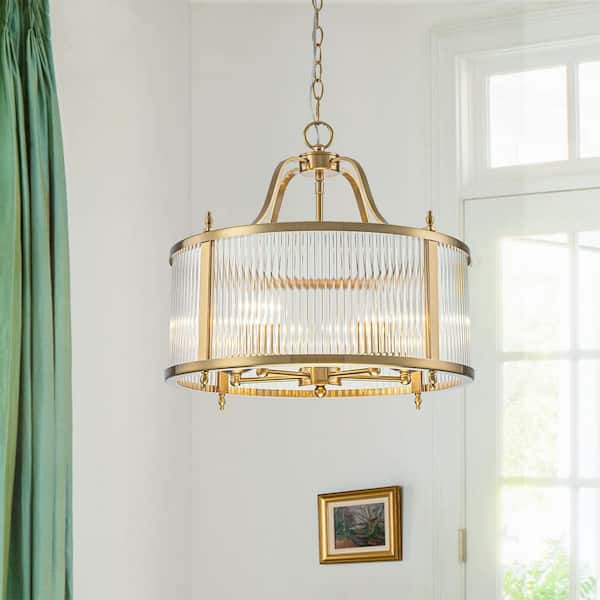 Kost 5-Light 20 in. Ribbed Glass Brass Chandelier