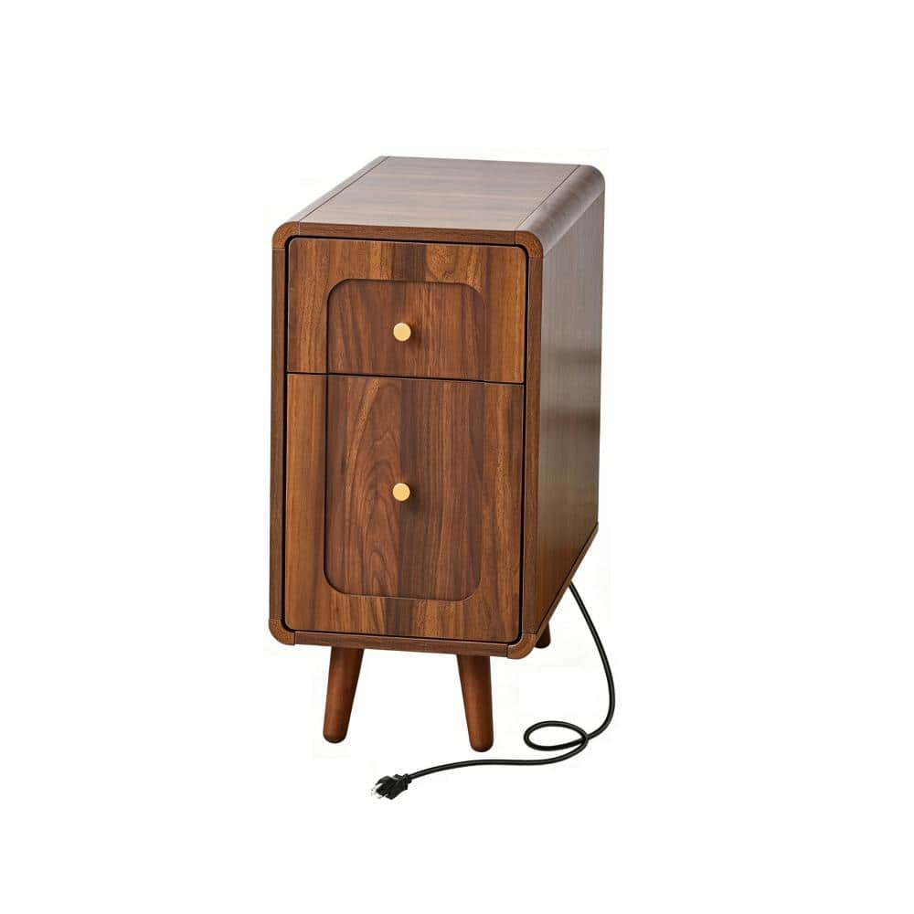 "11.81"" Mid-Century Nightstand with Charging Station, Walnut Finish MDF End Table with Drawer & Storage" price history on PriceWatchPro