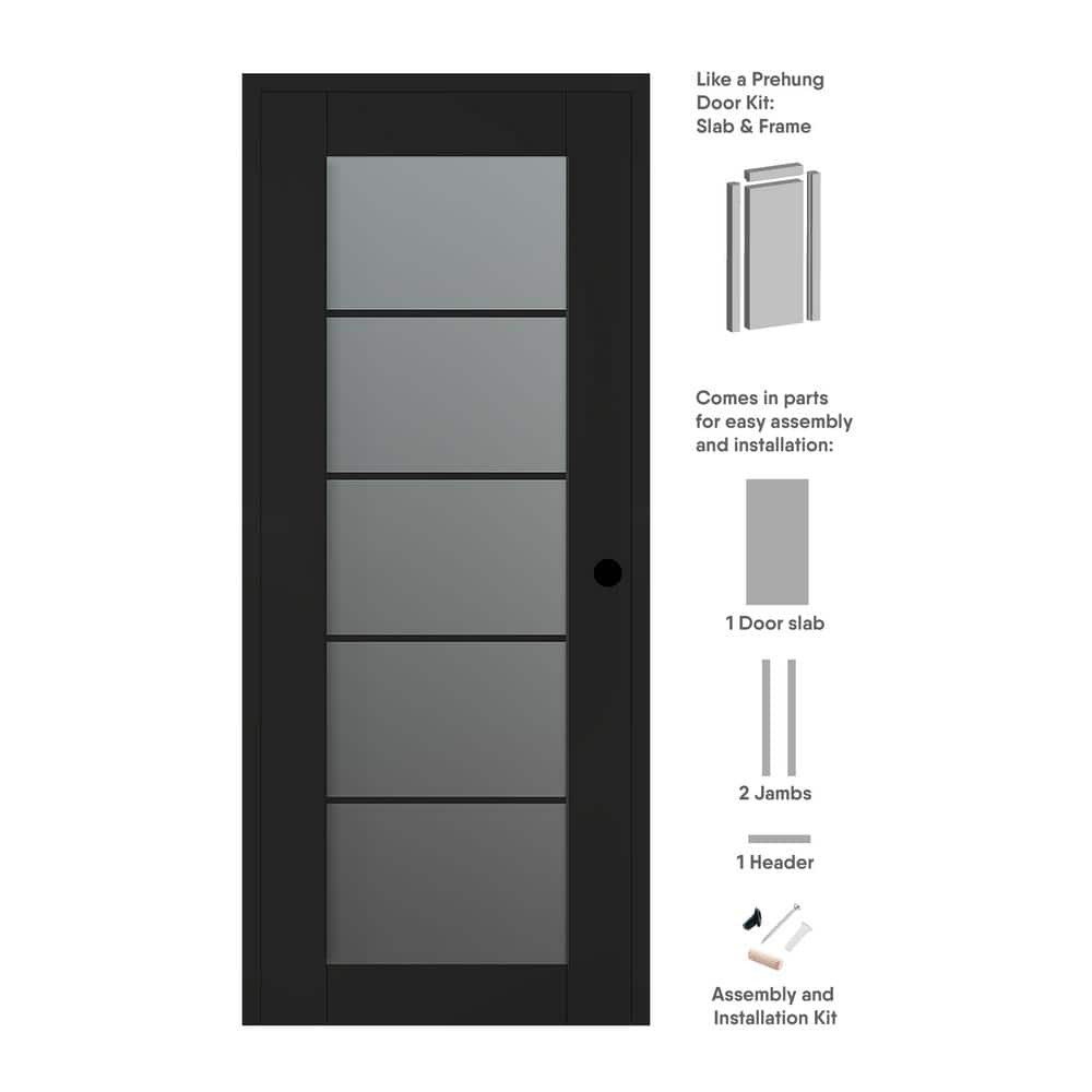 Vona 18 in. x 80 in. Left-Hand 5-Lite Frosted Glass Black Matte Composite DIY-Friendly Single Prehung Interior Door price history on PriceWatchPro
