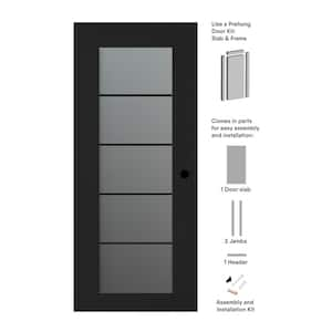 Vona 28 in. x 80 in. Left-Hand 5-Lite Frosted Glass Black Matte Composite DIY-Friendly Single Prehung Interior Door