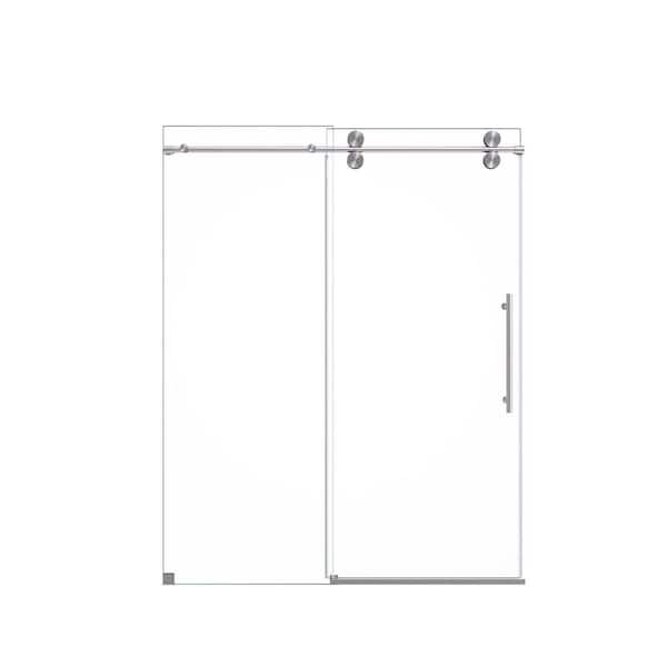 60 in. W x 72 in. H Single Sliding Frameless Shower Door in Brushed Nickel Finish with Clear Tempered Glass