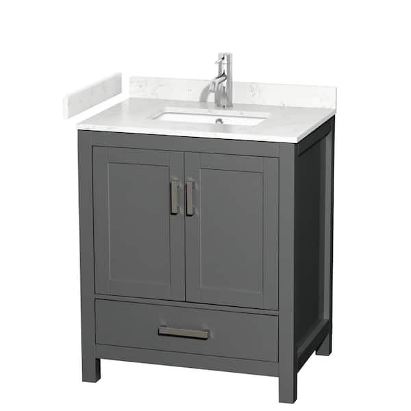 Wyndham Collection Sheffield 30 in. W x 22 in. D x 35.25 in. H Single Bath Vanity in Dark Gray with Carrara Cultured Marble Top