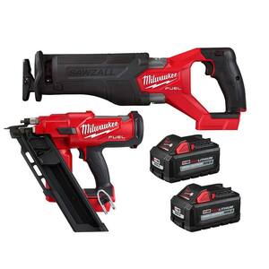M18 FUEL GEN-2 18V Lithium-Ion Brushless Cordless SAWZALL w/3-1/2 in. 30-Degree Framing Nailer, Two 6Ah HO Batteries
