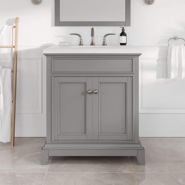 Eviva Elite Stamford 30 in. Single Sink Gray Bath Vanity with White Double-Ogee Carrara Quartz Top (Assembled)