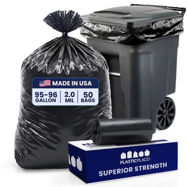 61 in. W x 68 in. H 95 Gal. - 96 Gal. 2.0 mil Black Gusset Seal Low Density Trash Bags (50-Case)