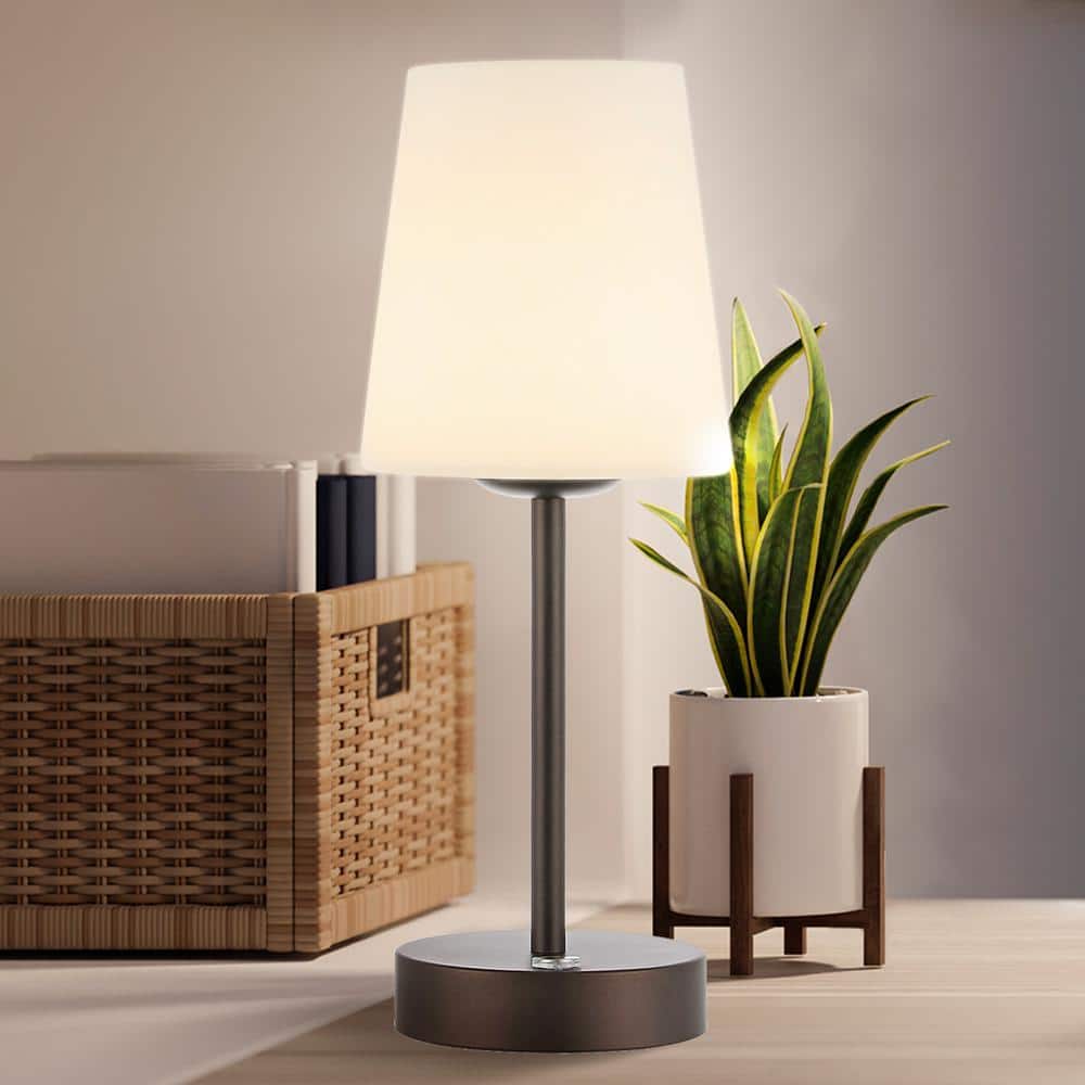 12.75" Oil Rubbed Bronze Cordless LED Table Lamp with Frosted Glass Shade
