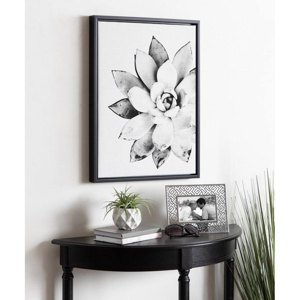 Black and White Succulent Canvas Print with Polystyrene Frame, 18x24