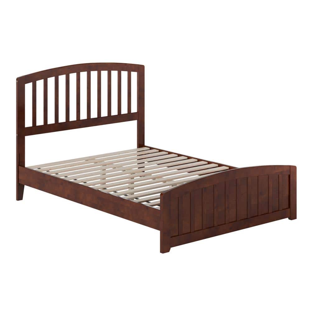 Quincy Walnut Full Solid Wood Low Profile Platform Bed with Slatted Headboard