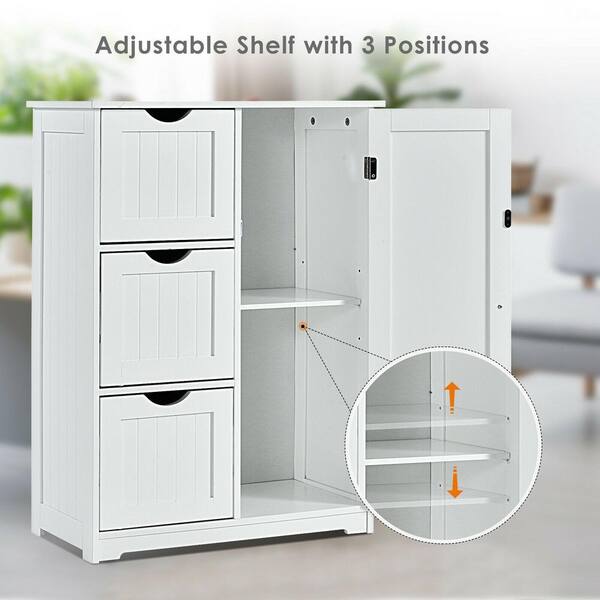 24 in. W x 12 in. D x 32 in. H White Bathroom Linen Cabinet Freestanding Storage Cabinet with 3 Drawers 1 Door