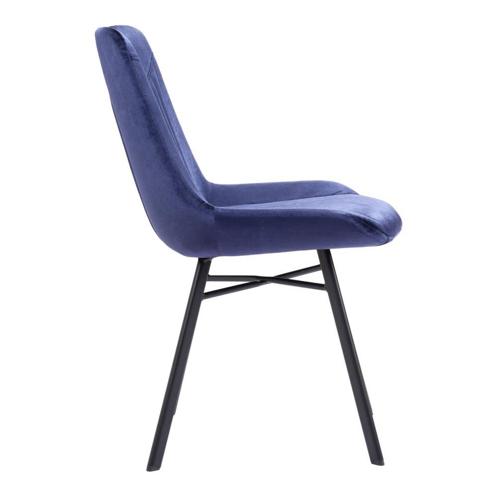 Blue Velvet Upholstered Side Chair with Metal Legs, Set of 2