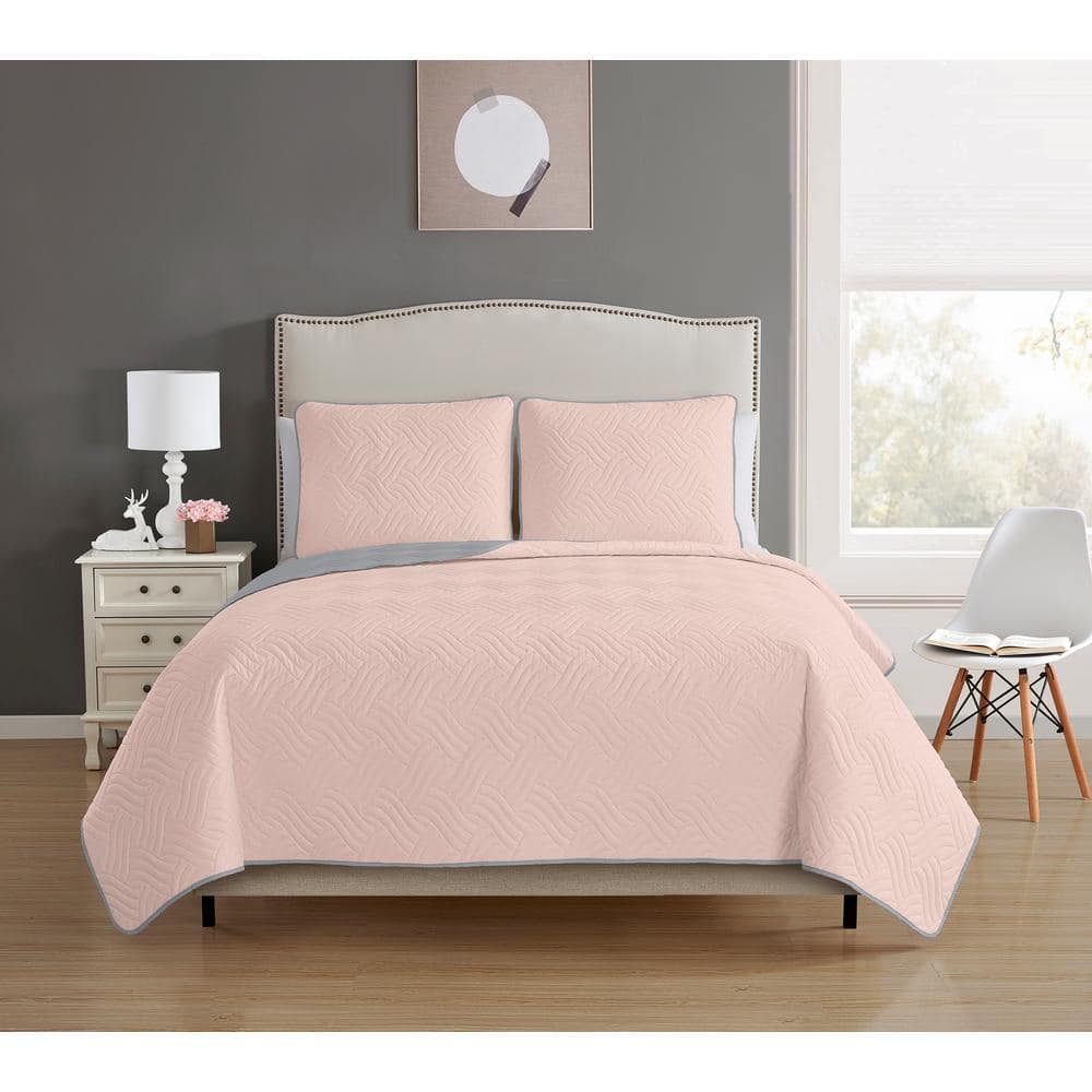 Allison Reversible 3-piece Blush/Grey Full/Queen Quilt Set