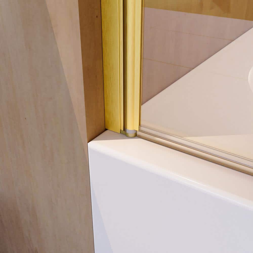 31"W x 55"H Brushed Gold Frameless Tempered Glass Bathtub Door
