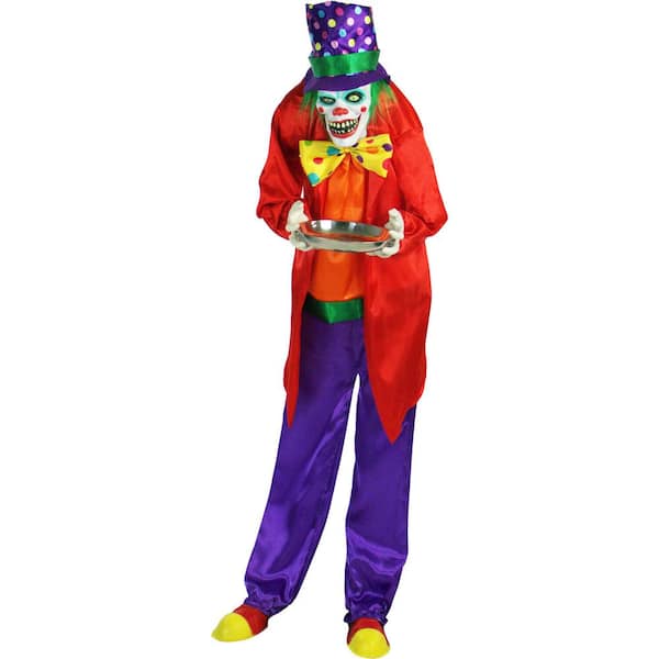 Haunted Hill Farm 5.9 ft. Animatronic Clown with Lights and Sound, Indoor or Covered Outdoor Halloween Decoration