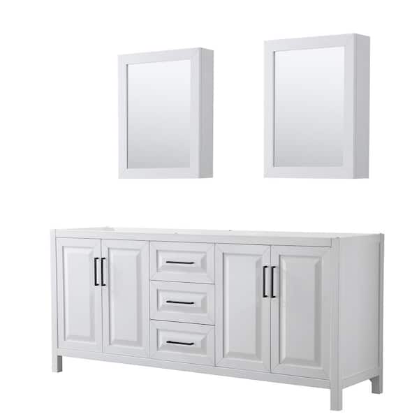 Wyndham Collection Daria 78.75 in. W x 21.5 in. D x 35 in. H Double Bath Vanity Cabinet without Top in White with Med Cab Mirrors
