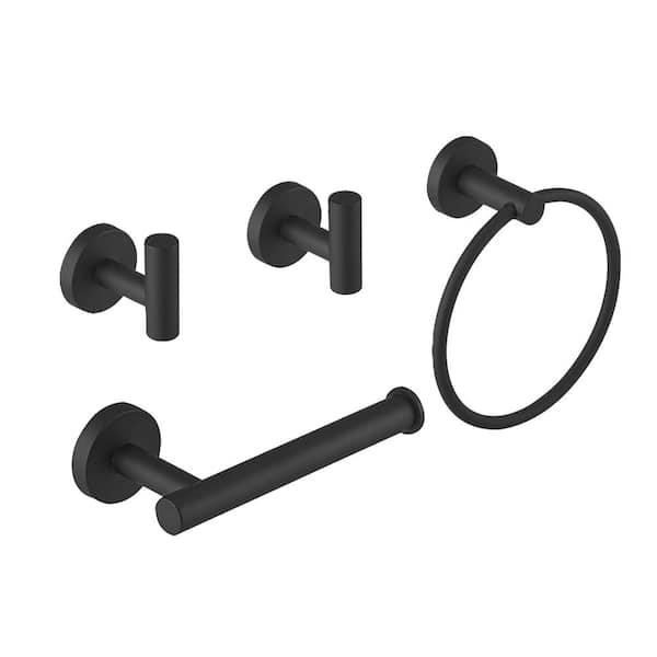 ehablix Bathroom Hardware 4-Piece Bath Hardware Set with Towel Ring, Robe Hook, Toilet Paper Holder in Black