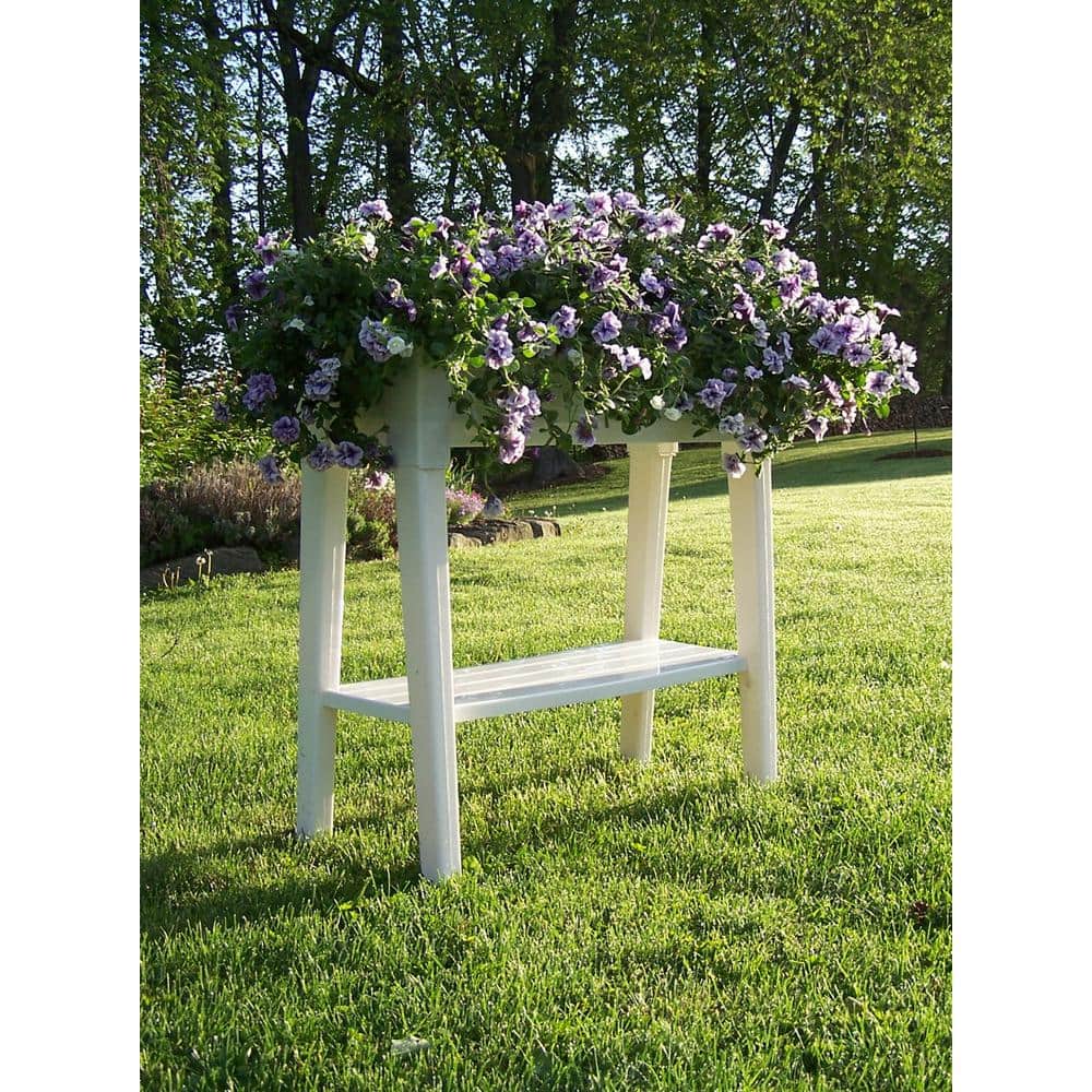 Adams White Resin Elevated Garden Planter with Shelf