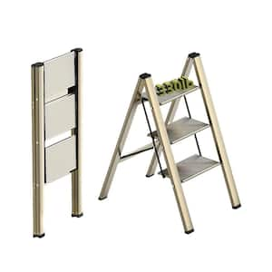 3-Step Aluminum Alloy Folding Home Office Portable Ladder, With Wide Non-Skid Pedals 300 lbs. Capacity