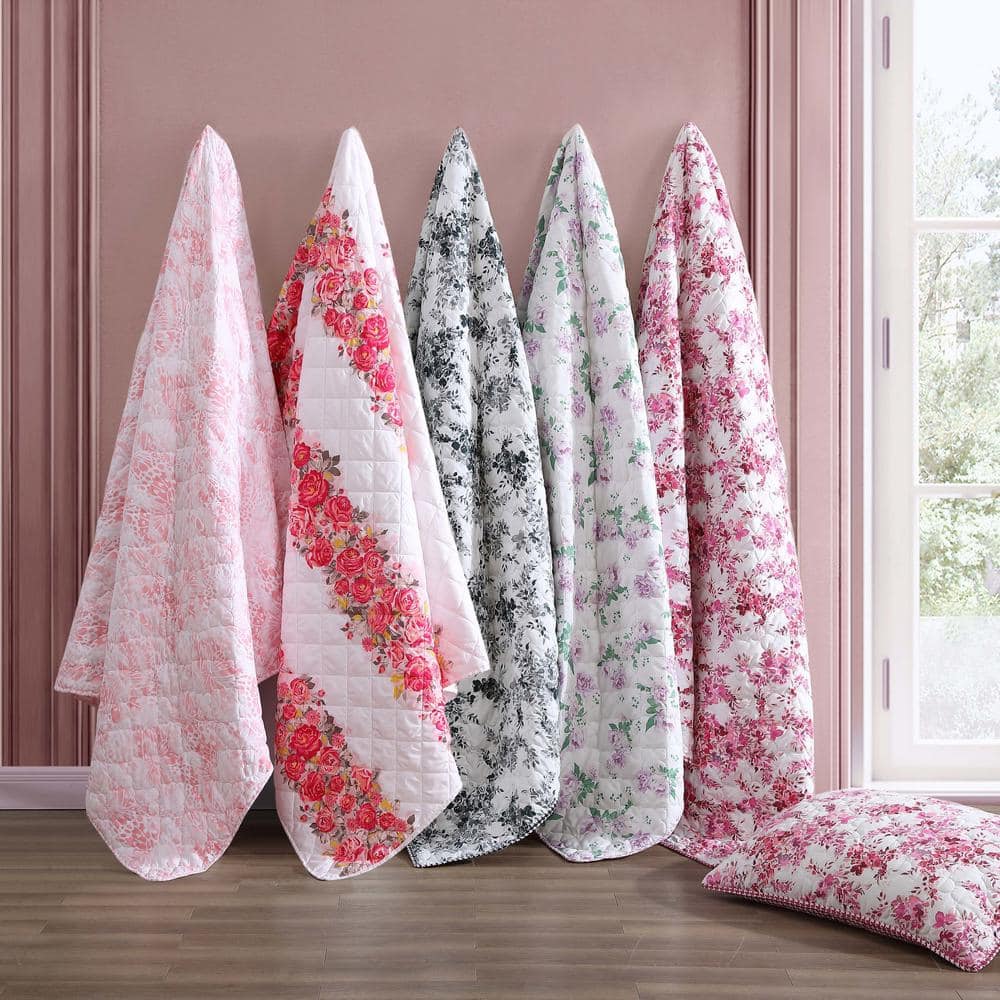 Full Pink Microfiber Reversible Quilt Set with Shams