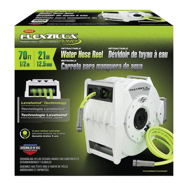 Flexzilla 1/2 in. dia. X 70 ft. Retractible Water Hose Reel with Levelwind  Technology L8340FZ - The Home Depot