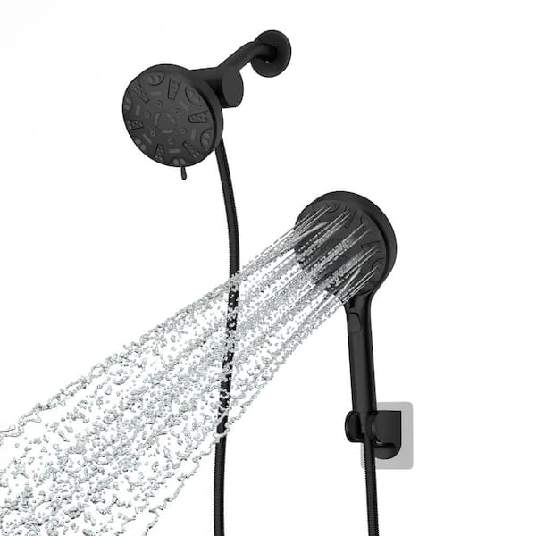 LORDEAR 8-Spray Patterns with 1.8 GPM 4.7 in. Wall Mount Dual Shower Heads in Matte Black